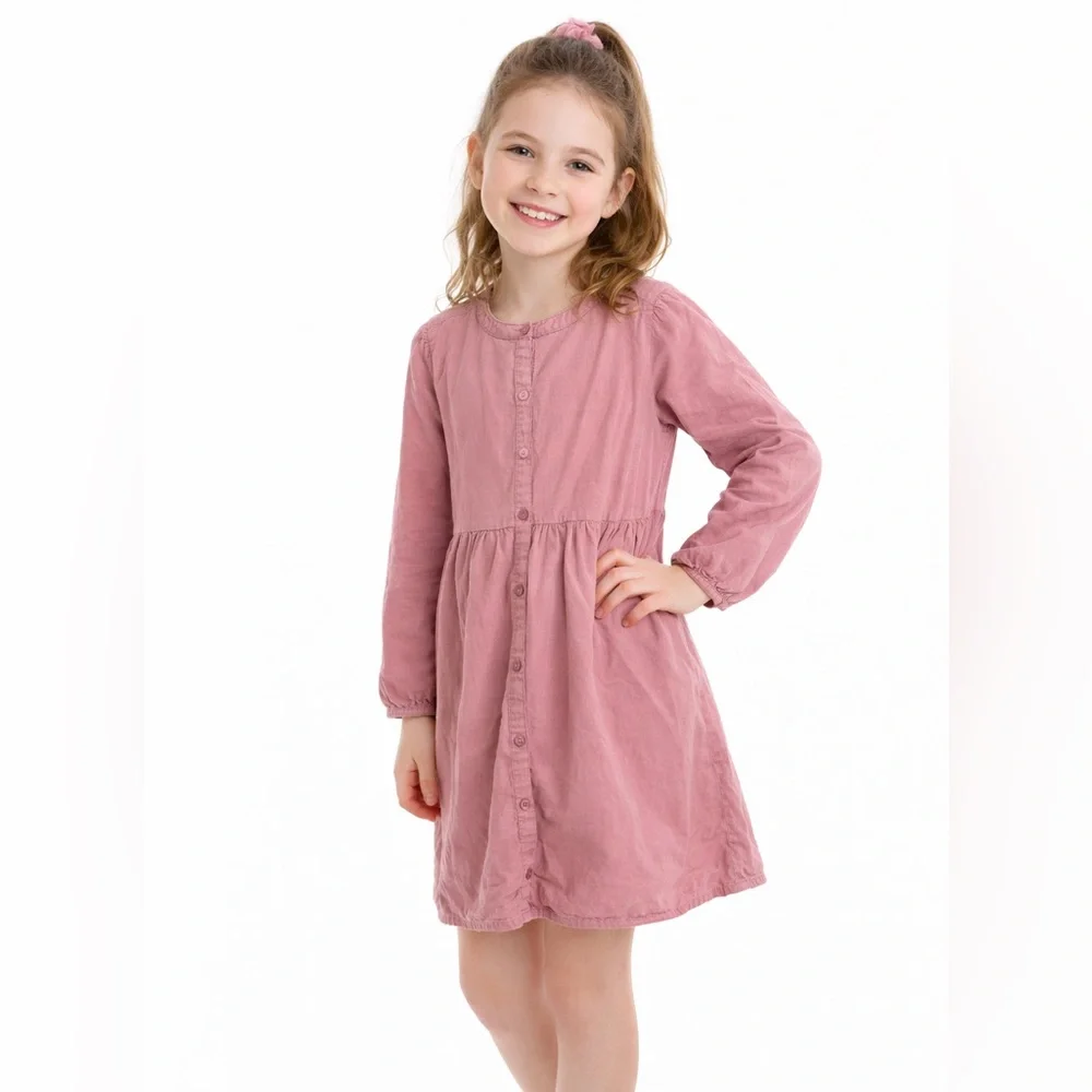 Old Navy Girls Pink Corduroy Button Front Dress Long Sleeve Size L 10/12